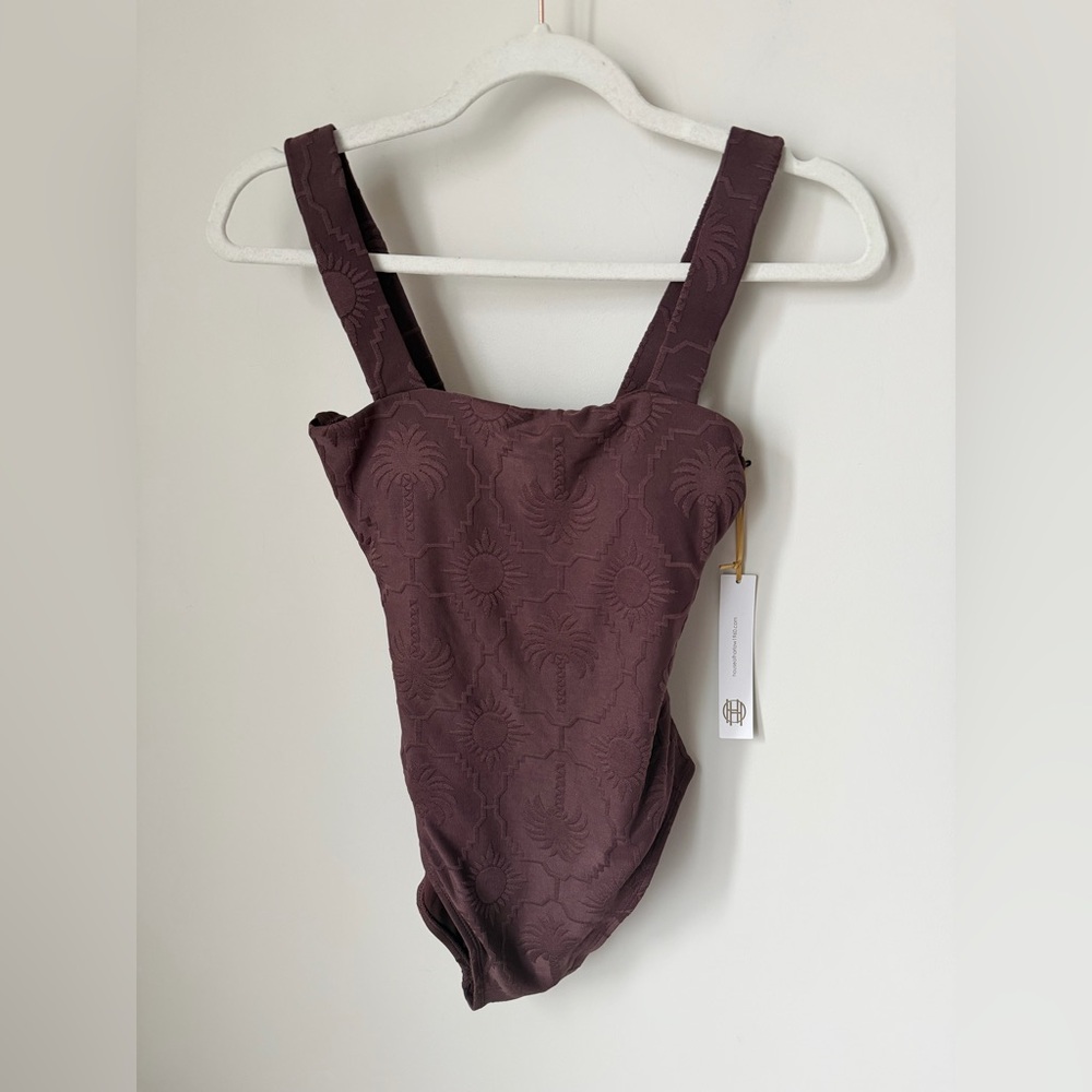 House of Harlow 1960 dark brown palm tree One Piece Swimsuit